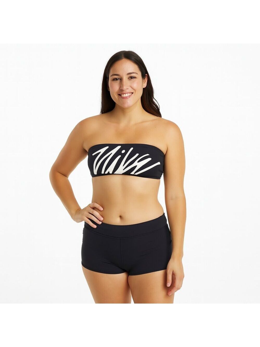 Nike Strapless Bikini Top Black Size Large Bandeau Swimwear Stretch Poolside